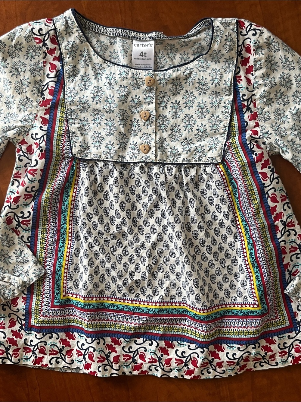 Paisley Flowers 🌺 Long-Sleeve Peasant Top in White and Multicolor